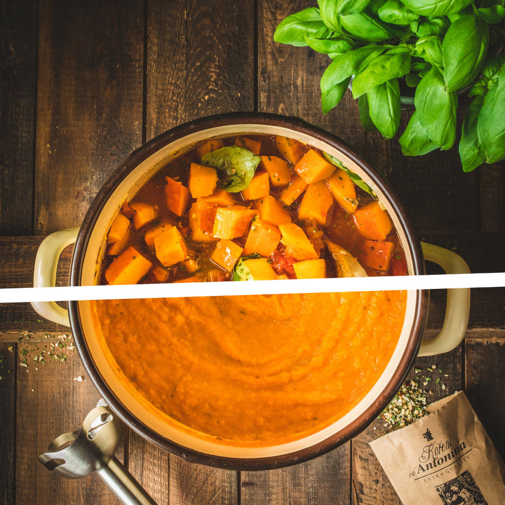 Dýňová polévka, podzimní dýňový krém s bazalkou – recept krok 5